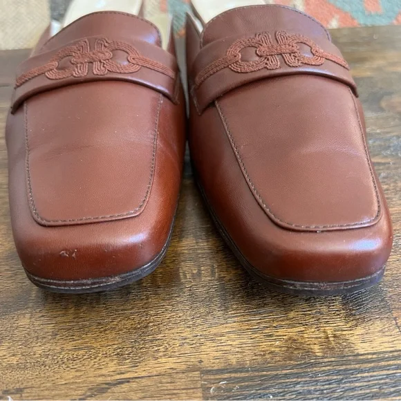 Salvatore Ferragamo Brown CalfLeather Gancini Embroidered Mules Size 10 B